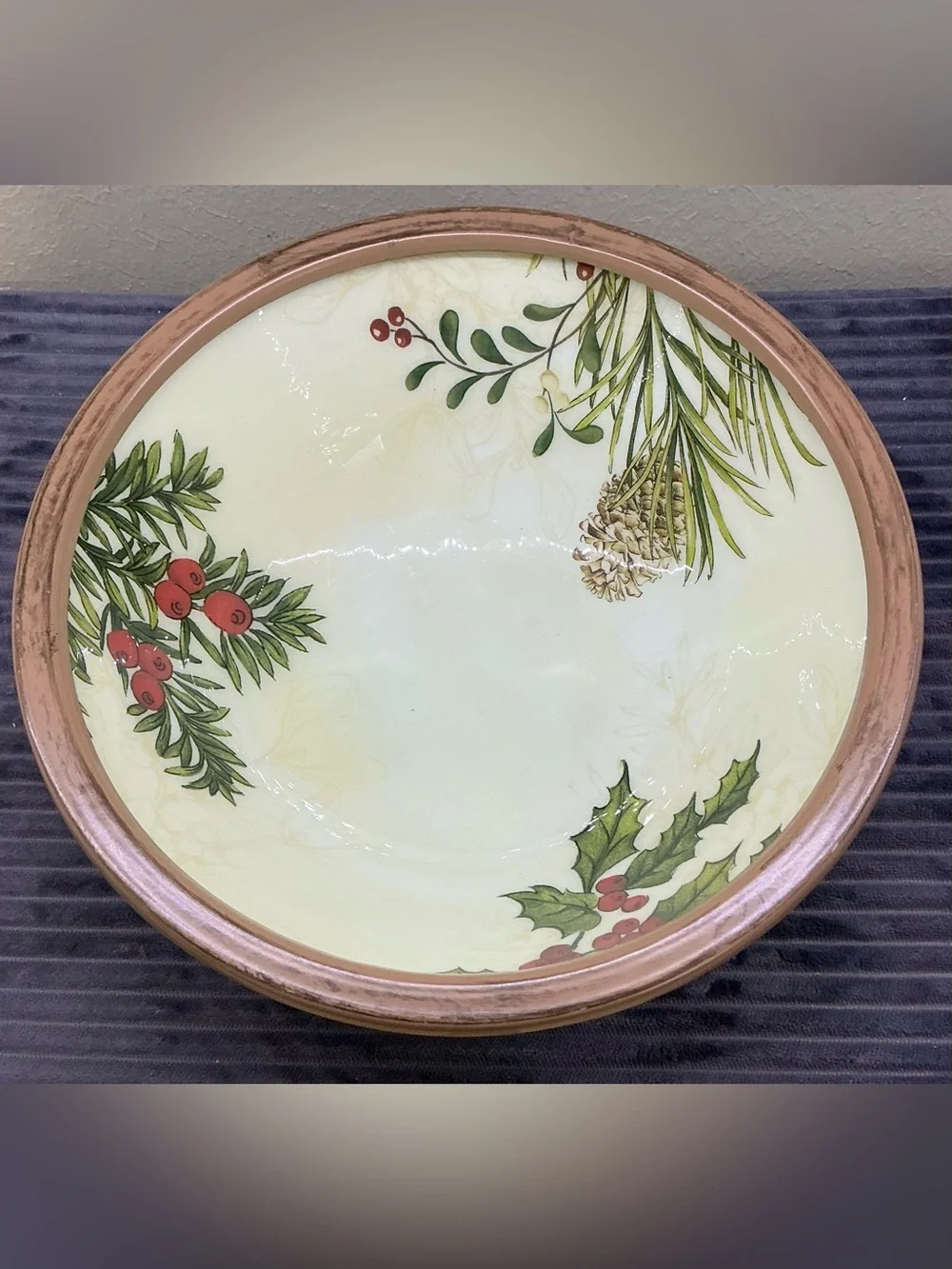 Better Homes & Garden Heritage Holiday Enamel Acacia Bowl Christmas Serve Bowl